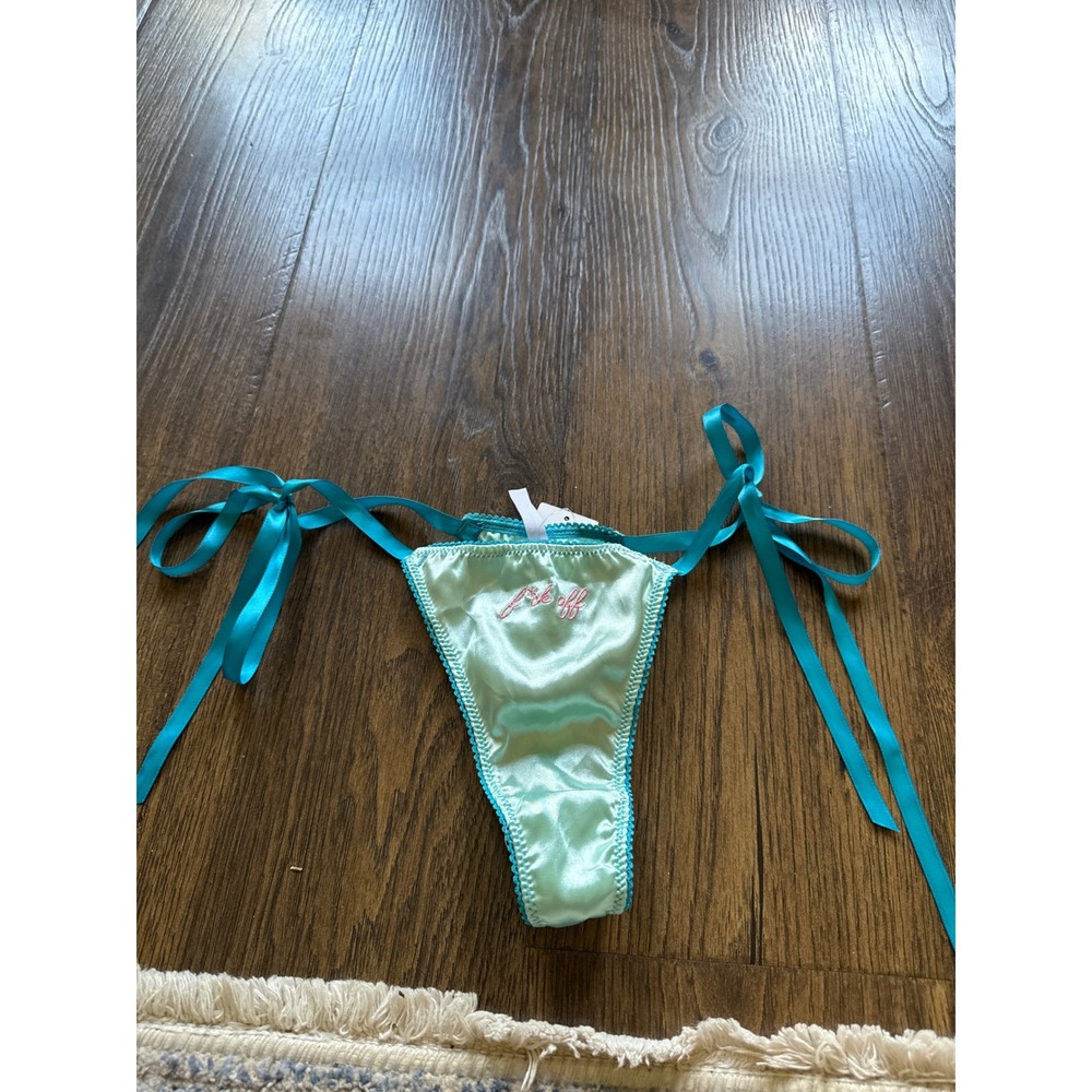 Urban Outfitters Out From Under Sky Blue Satin Side Tie Thong Embroidered Small